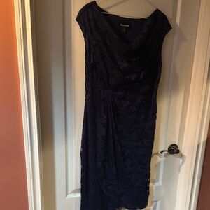 Connected Apparel Blue Sheath Midi Dress Cowl Neck